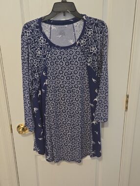 Westbound Navy White Mixed Print Long Sleeve Tunic
